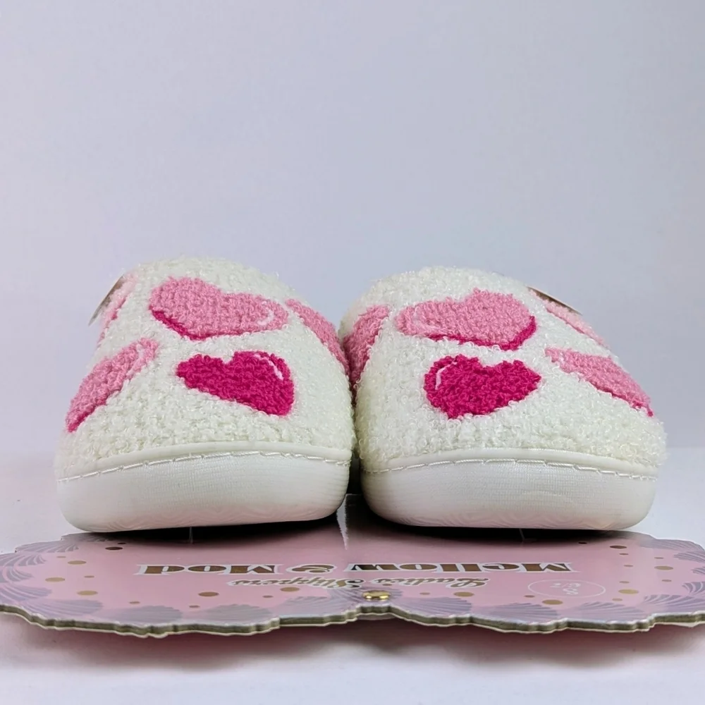 Hearts Slippers Sherpa Upper Fleece Memory Foam Slip On Ivory Pink L (8/9) NWT - Picture 6 of 13